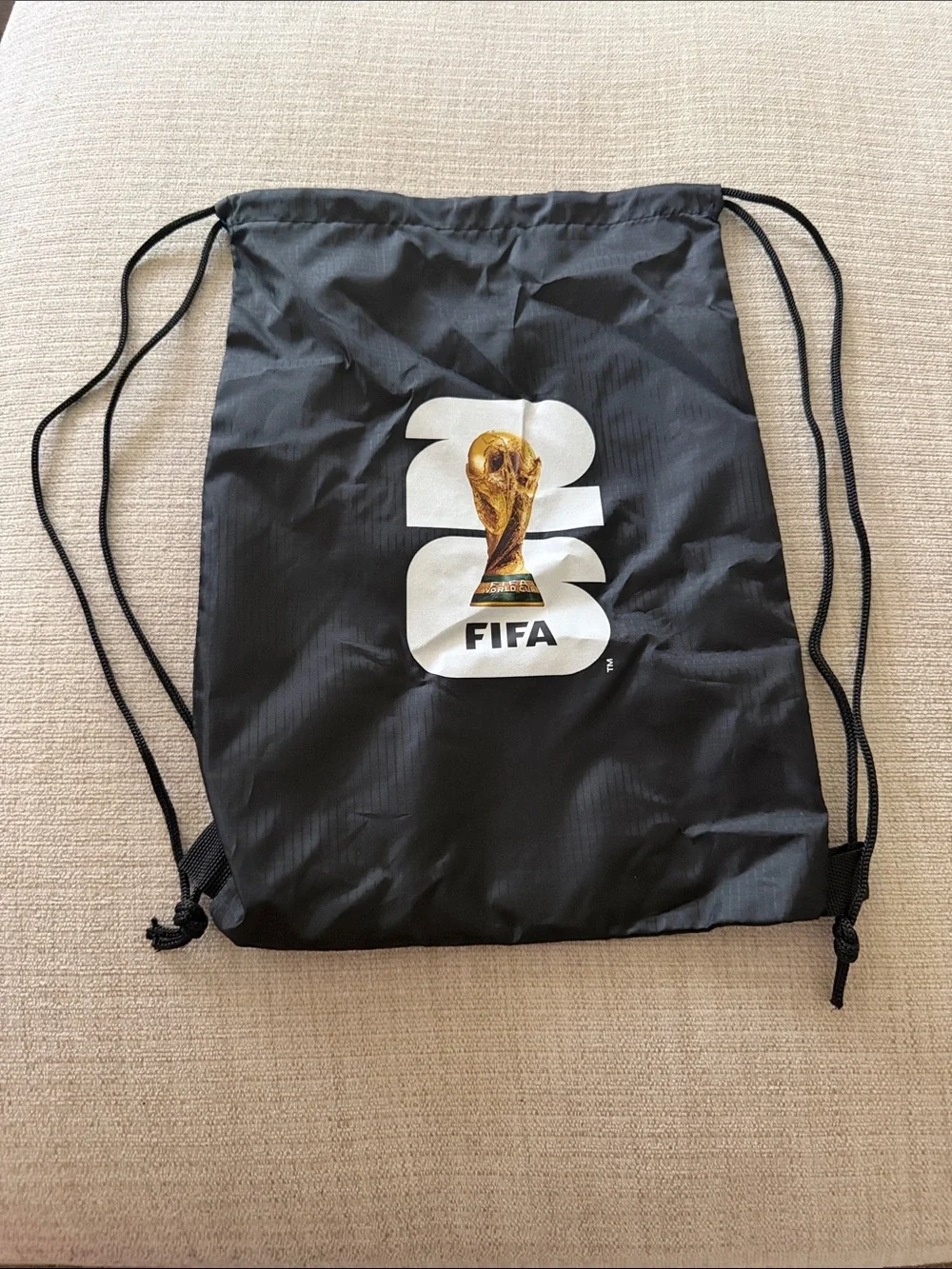 FIFA World Cup 26 Small Black Drawstring Backpack with World Cup Trophy Graphic